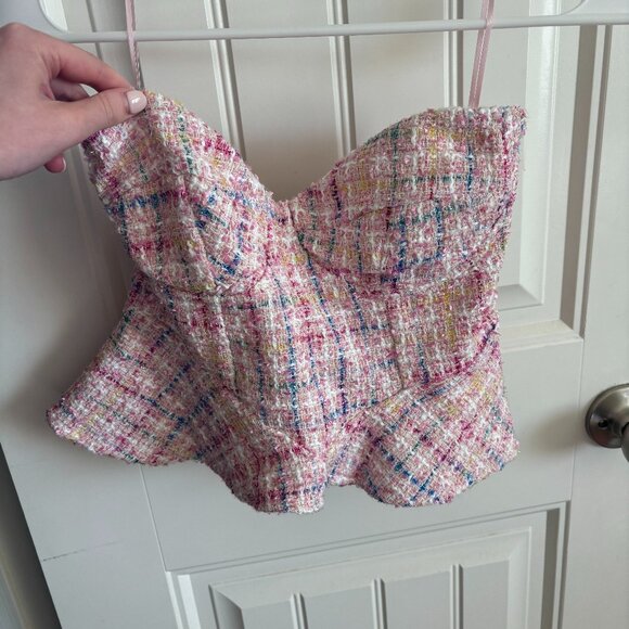 Pink Peplum Tweed Bustier Top NWT - Picture 2 of 4